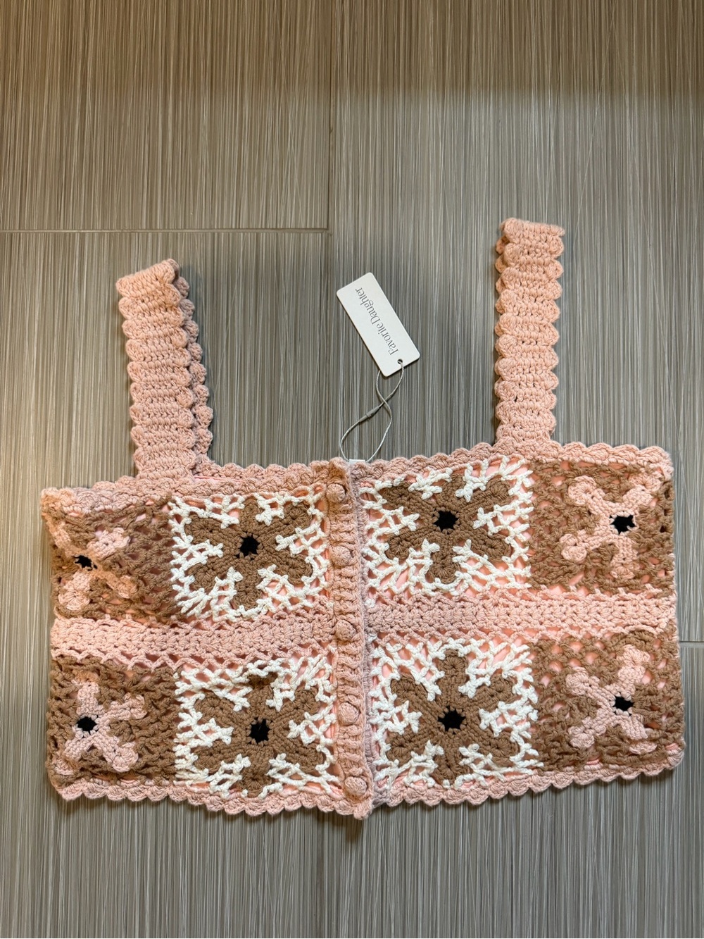 Hand-Crocheted Pink and Brown Crochet Crop Top
